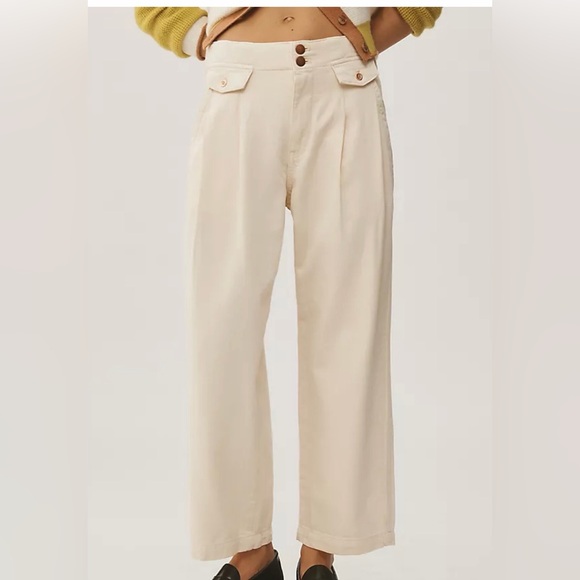 Pilcro Pants - Anthropologie Pilcro Mid-Rise Wide-Leg Trouser Jeans in Natural -size 25
